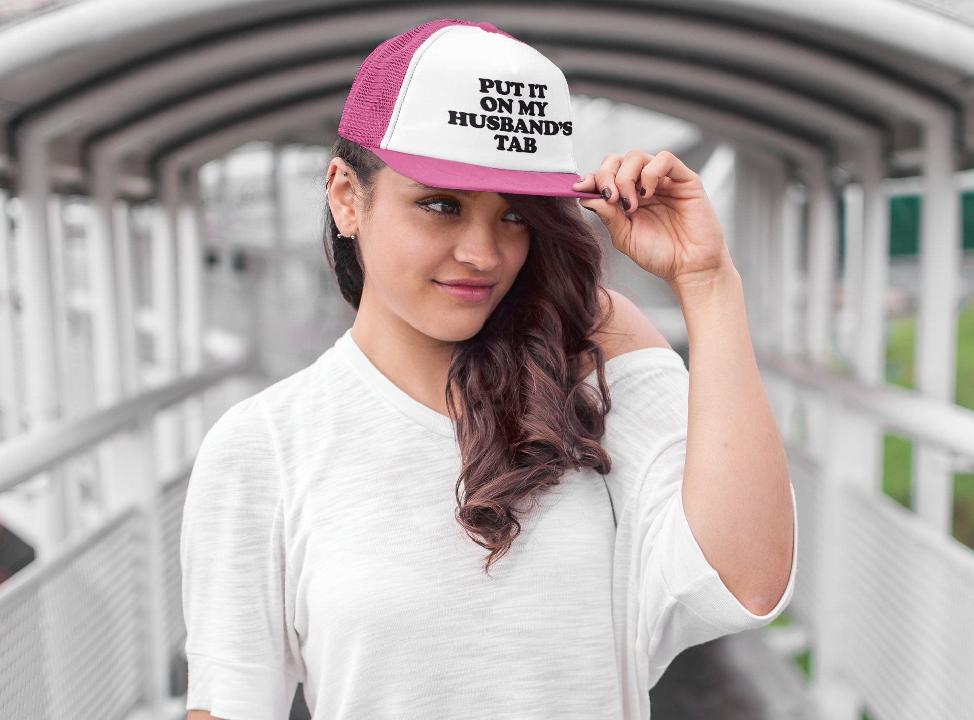 Put it on My Husband's Tab Custom Trucker Hat
